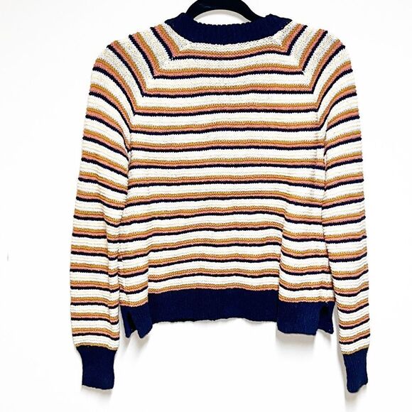Madewell Arden Striped V Neck Madewell Crop Pullover Sweater Cotton Size Small - Picture 4 of 10